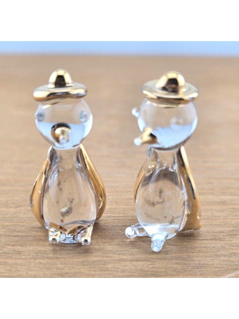 Miniature Hand Blown Glass Penguin Figurines Gold Accents Set Of 2 READ